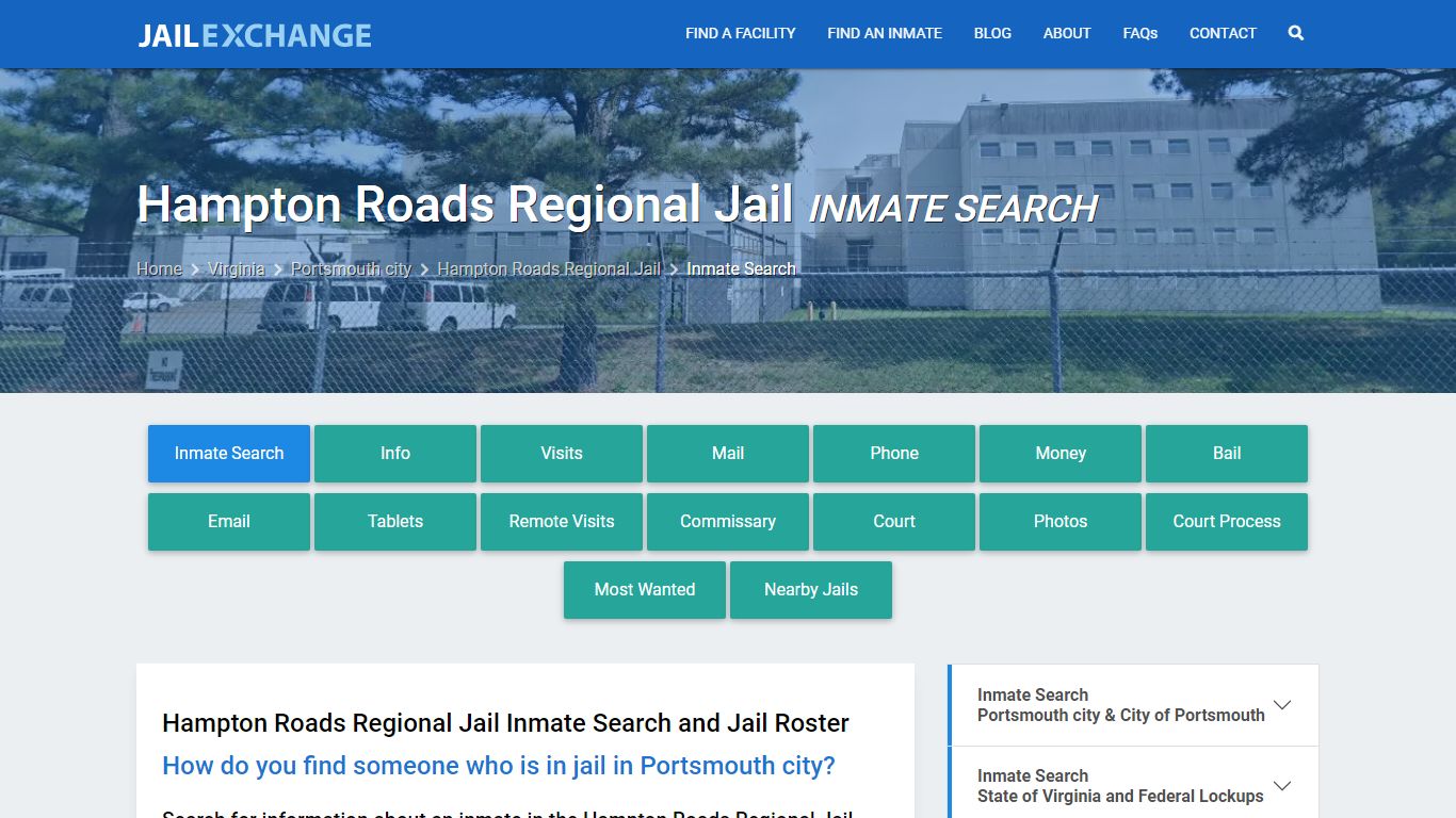 Hampton Roads Regional Jail Inmate Search - Jail Exchange